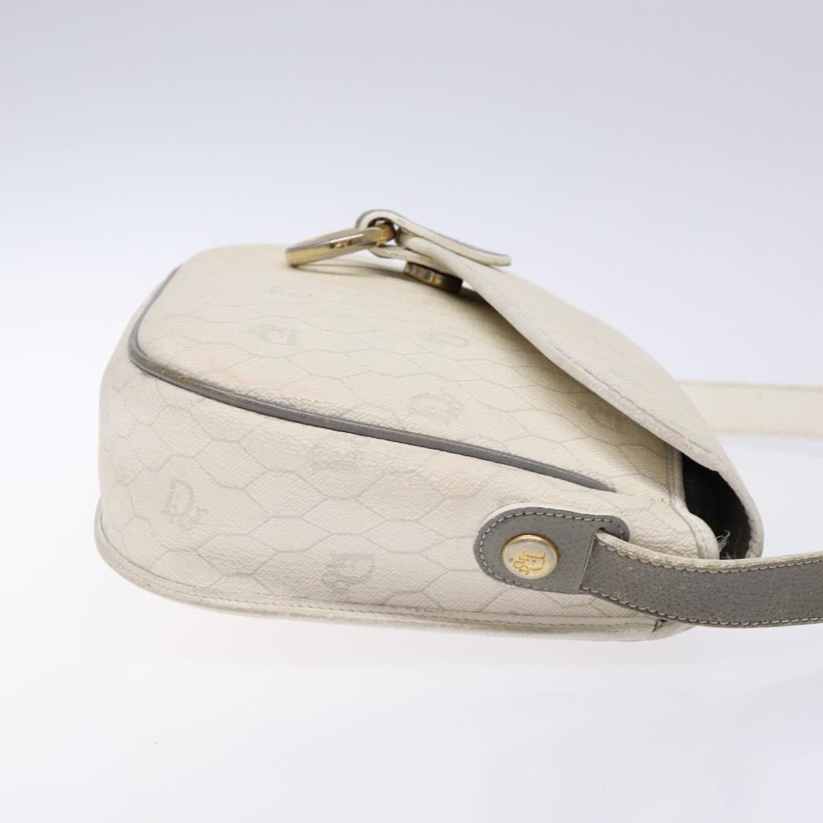 Christian Dior Honeycomb Canvas Shoulder Bag PVC White Gold Auth 136076