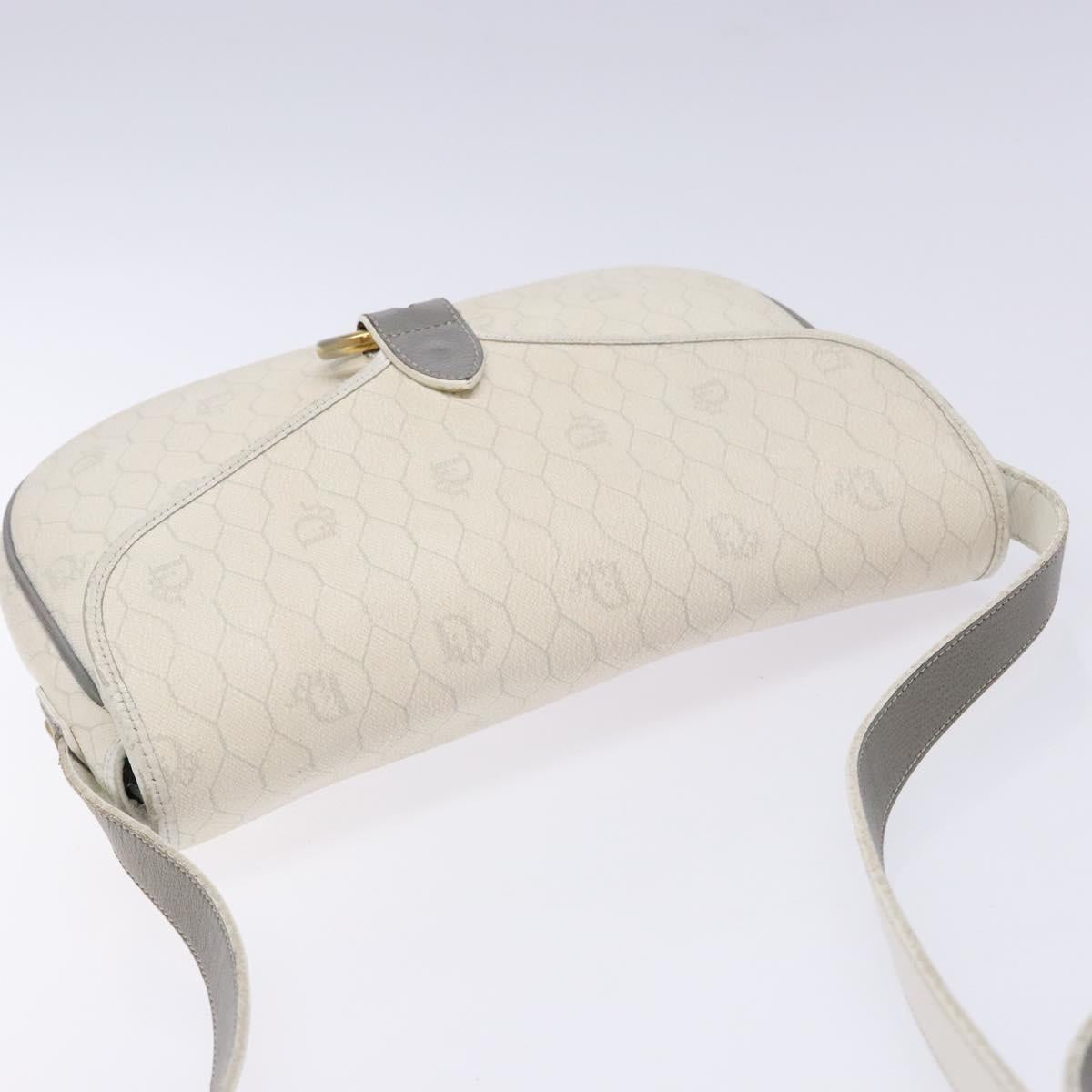 Christian Dior Honeycomb Canvas Shoulder Bag PVC White Gold Auth 136076