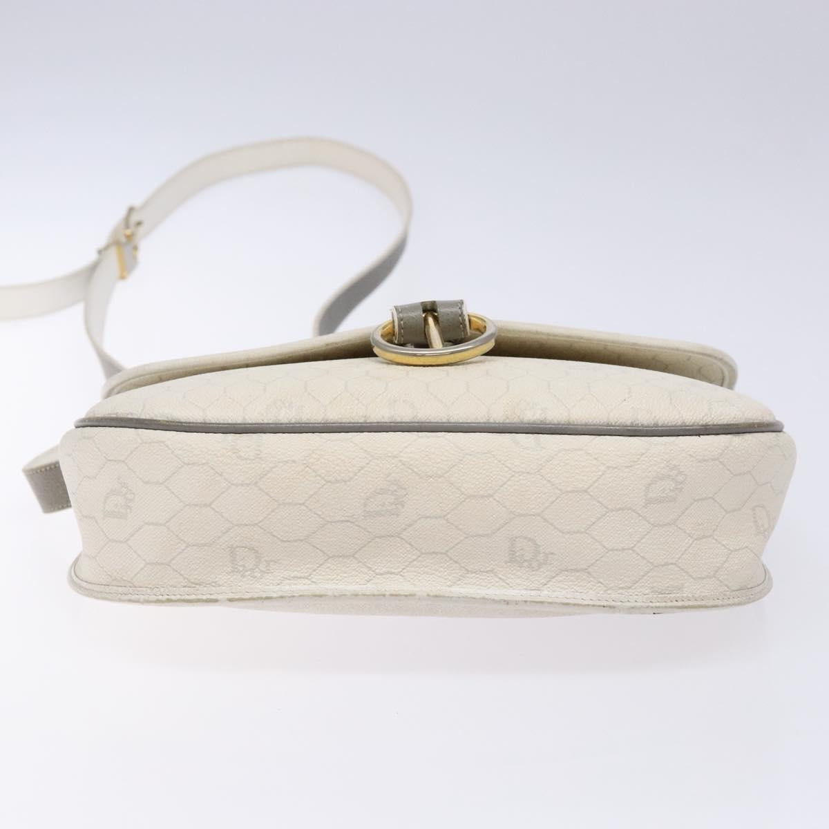 Christian Dior Honeycomb Canvas Shoulder Bag PVC White Gold Auth 136076
