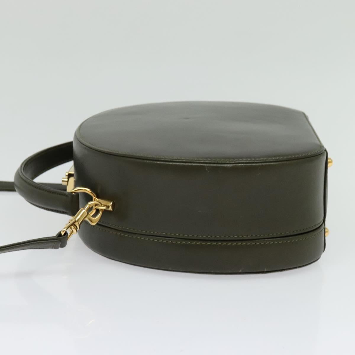 GUCCI Hand Bag Leather 2way Green Gold Auth 136078