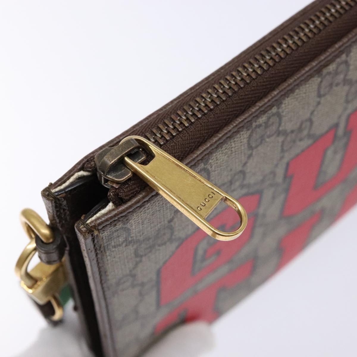 GUCCI GG Supreme Web Sherry Line Clutch Bag PVC Beige Gold 688378 Auth 136081