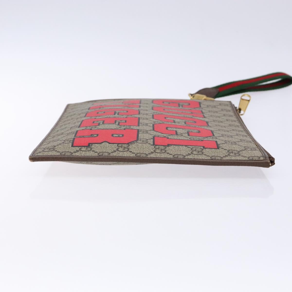 GUCCI GG Supreme Web Sherry Line Clutch Bag PVC Beige Gold 688378 Auth 136081