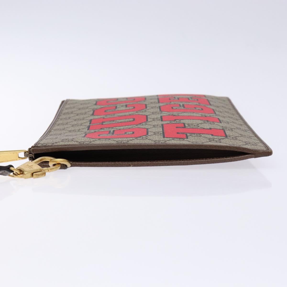 GUCCI GG Supreme Web Sherry Line Clutch Bag PVC Beige Gold 688378 Auth 136081