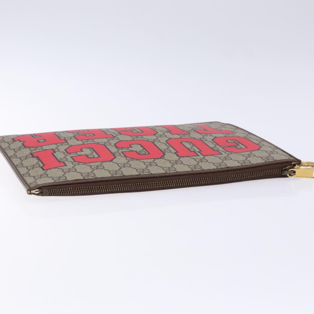 GUCCI GG Supreme Web Sherry Line Clutch Bag PVC Beige Gold 688378 Auth 136081