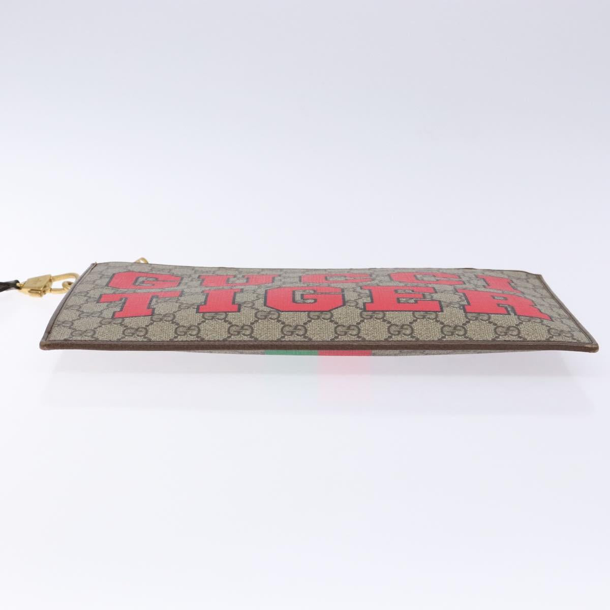 GUCCI GG Supreme Web Sherry Line Clutch Bag PVC Beige Gold 688378 Auth 136081