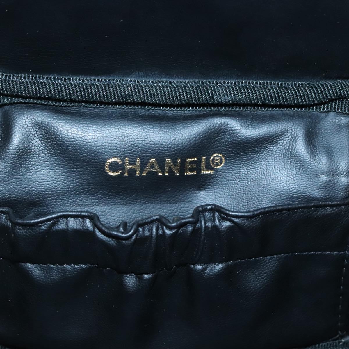 CHANEL Vanity Pouch Patent leather Black Gold CC Auth 136084