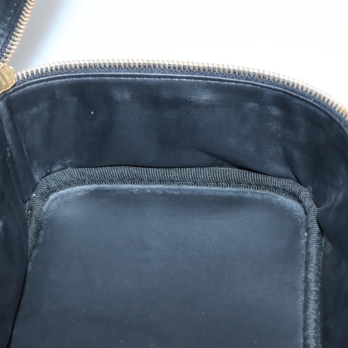 CHANEL Vanity Pouch Patent leather Black Gold CC Auth 136084