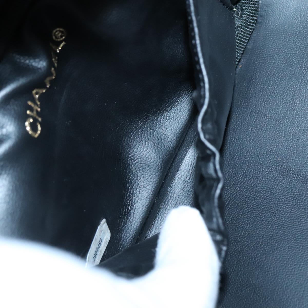 CHANEL Vanity Pouch Patent leather Black Gold CC Auth 136084