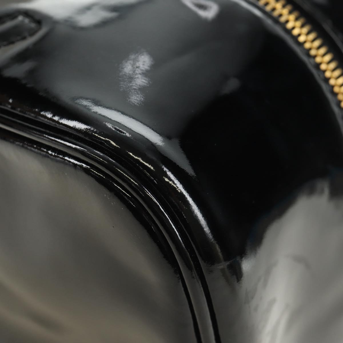 CHANEL Vanity Pouch Patent leather Black Gold CC Auth 136084
