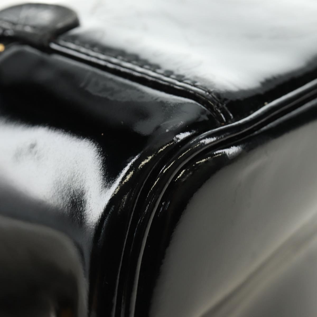 CHANEL Vanity Pouch Patent leather Black Gold CC Auth 136084