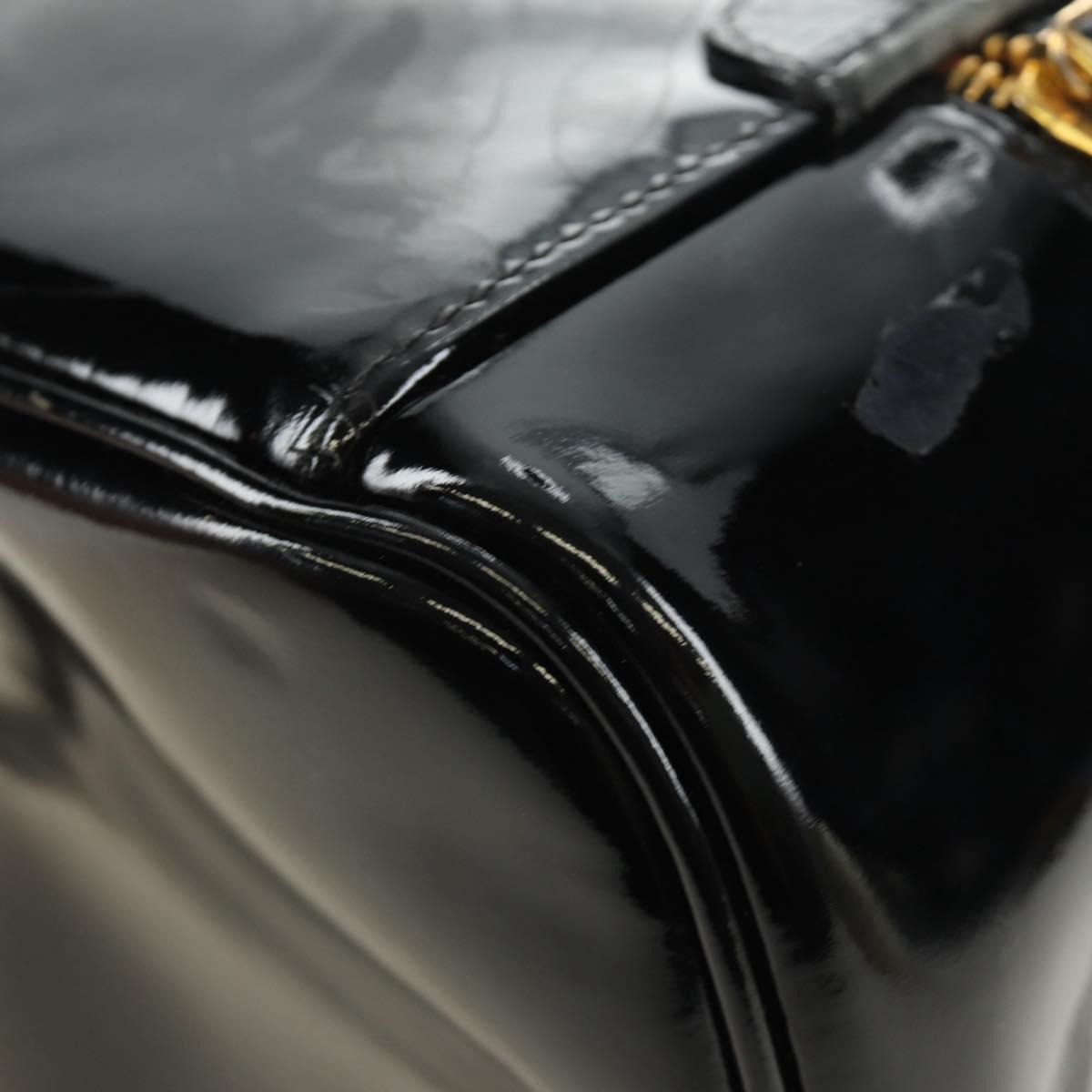 CHANEL Vanity Pouch Patent leather Black Gold CC Auth 136084