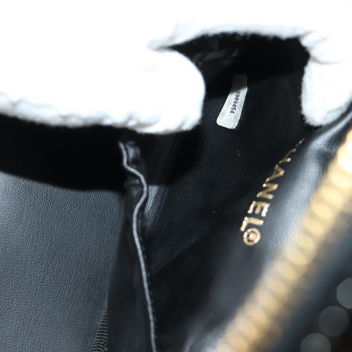 CHANEL Vanity Pouch Patent leather Black Gold CC Auth 136084