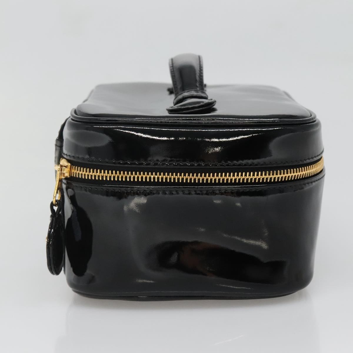 CHANEL Vanity Pouch Patent leather Black Gold CC Auth 136084