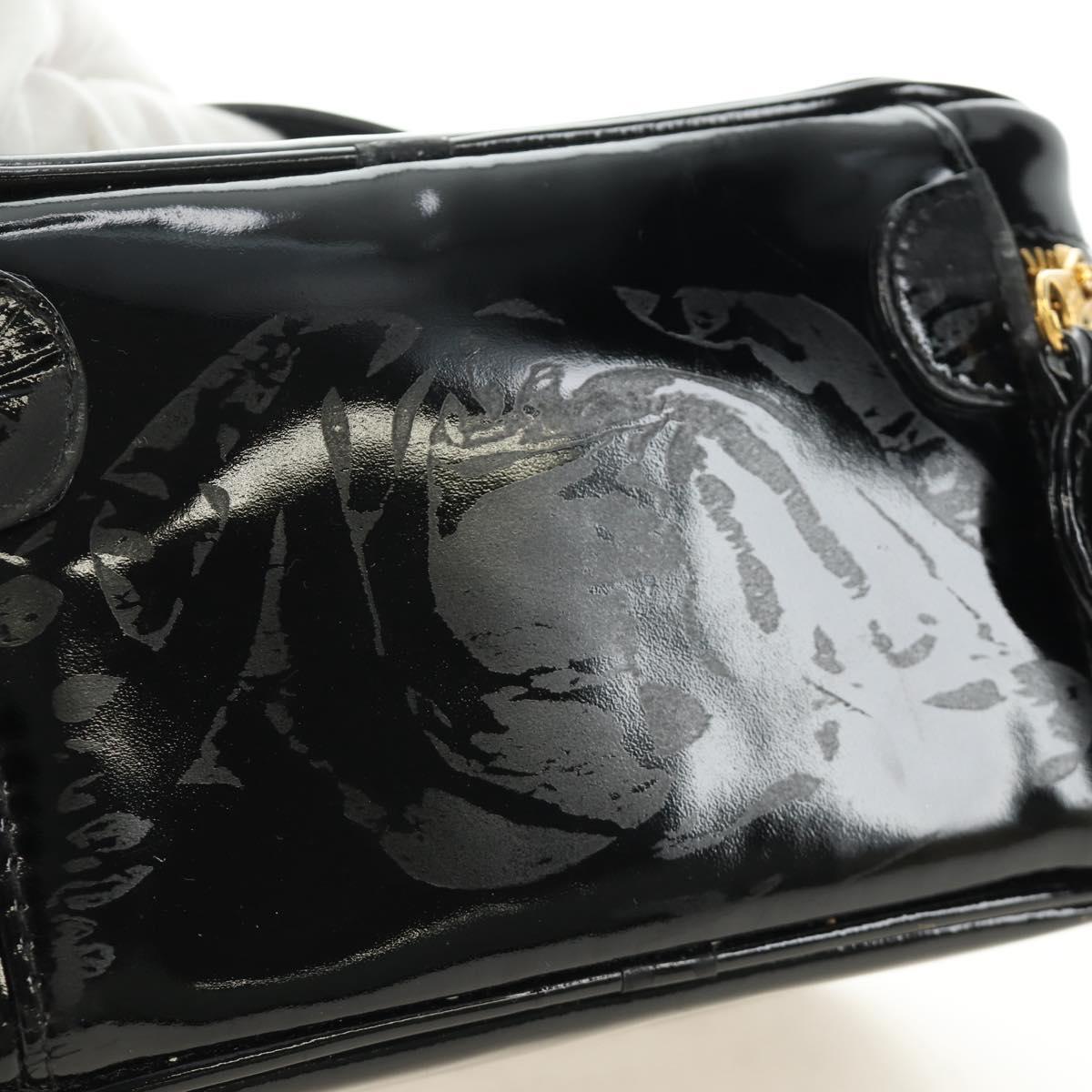 CHANEL Vanity Pouch Patent leather Black Gold CC Auth 136084