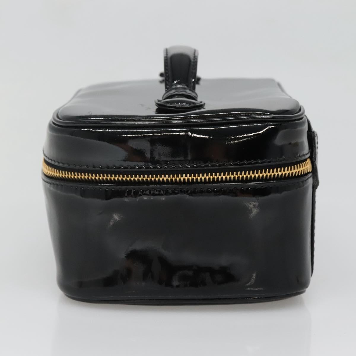 CHANEL Vanity Pouch Patent leather Black Gold CC Auth 136084