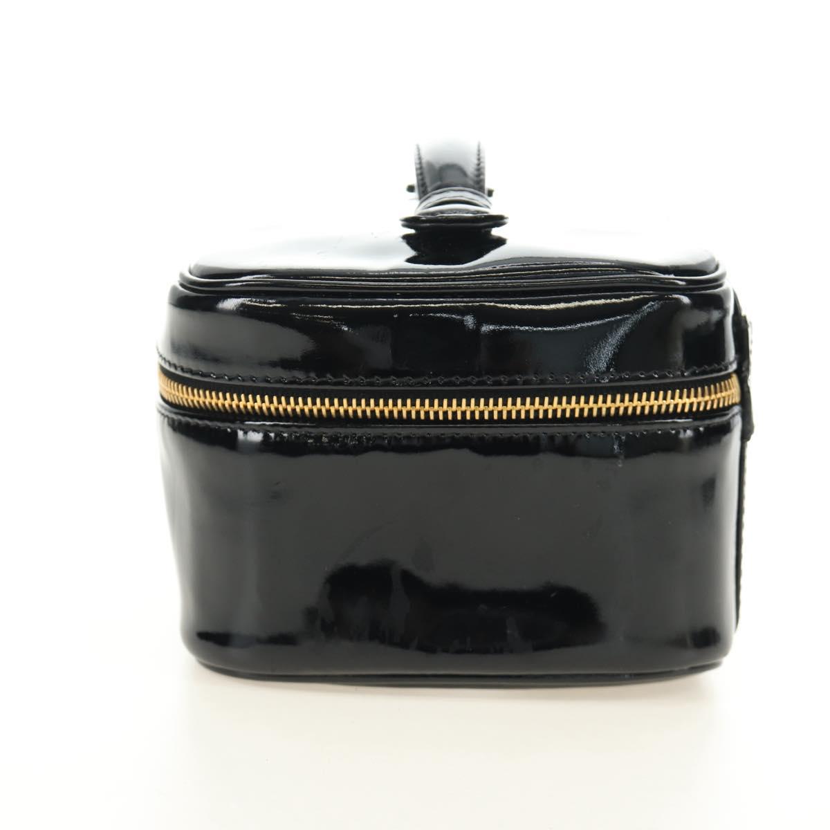 CHANEL Vanity Pouch Patent leather Black Gold CC Auth 136084