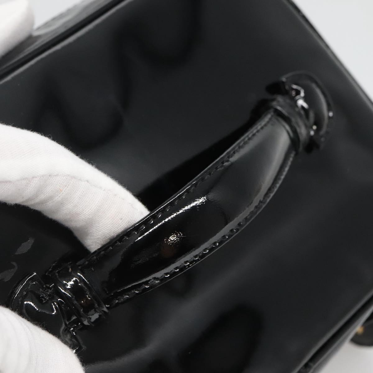 CHANEL Vanity Pouch Patent leather Black Gold CC Auth 136084