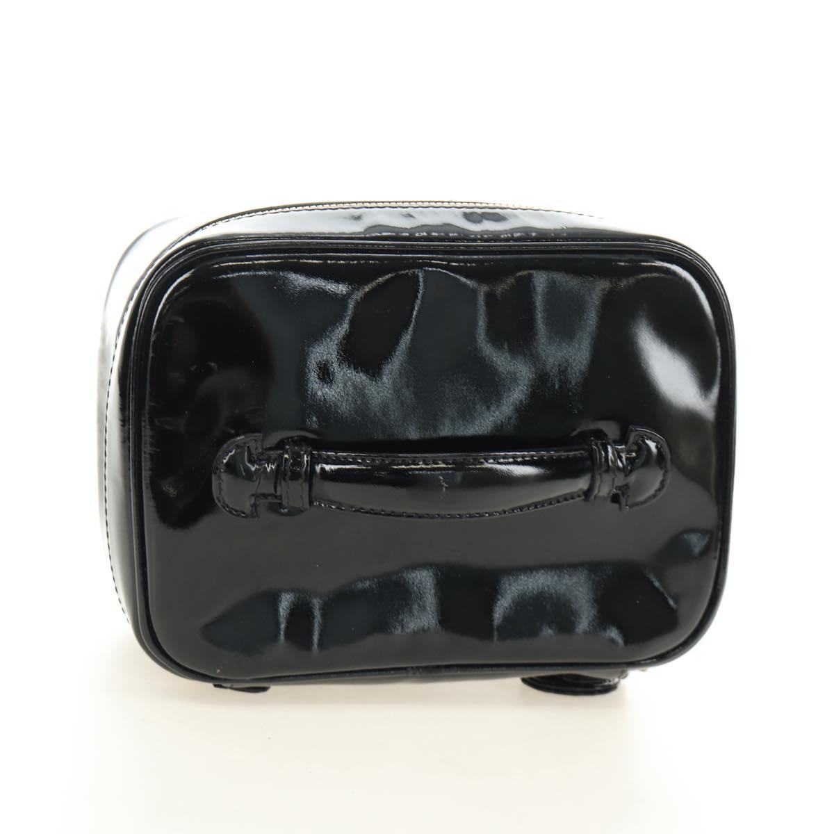 CHANEL Vanity Pouch Patent leather Black Gold CC Auth 136084