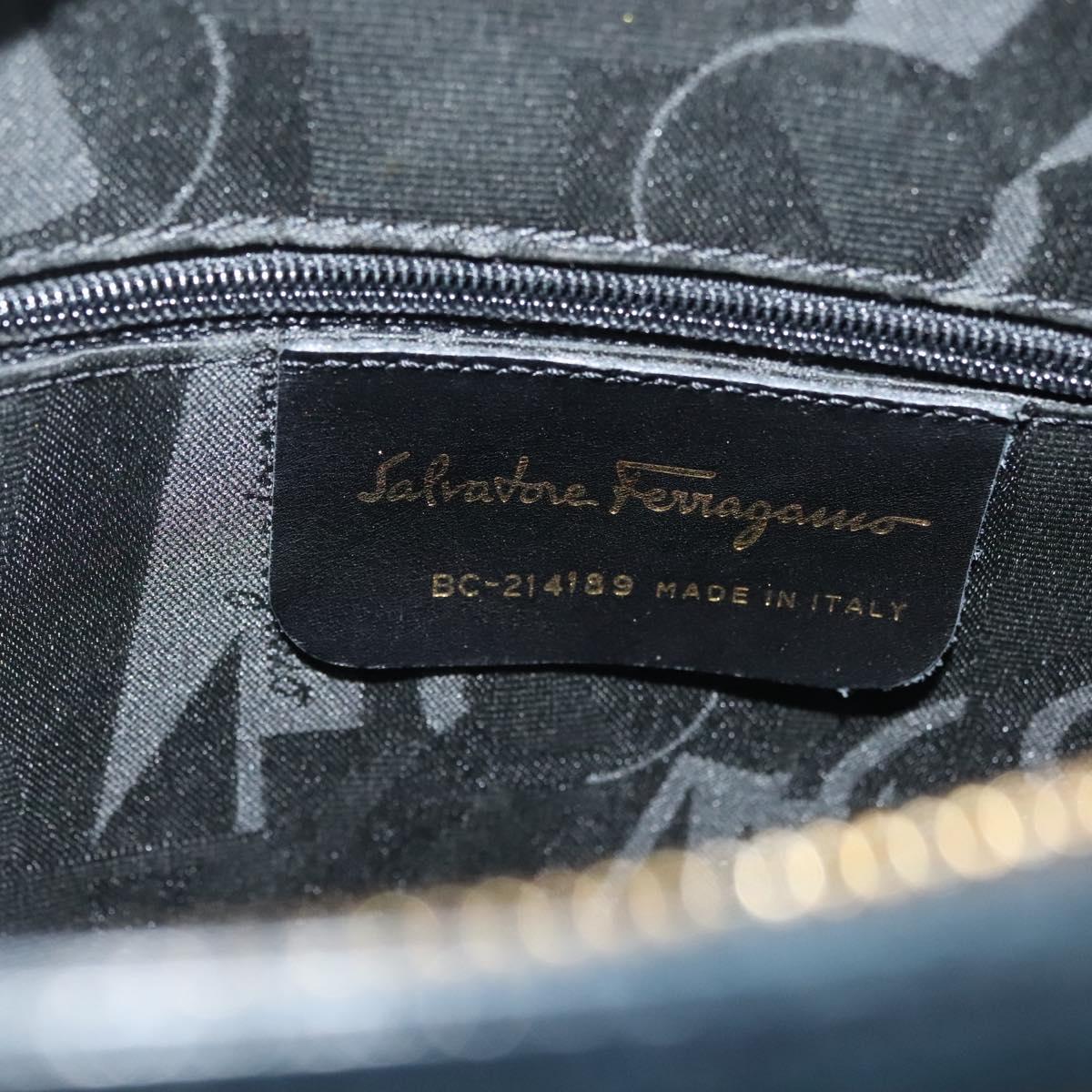 Salvatore Ferragamo Gancini Shoulder Bag Leather Navy Gold Auth 136108