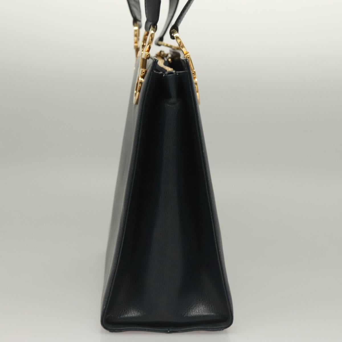 Salvatore Ferragamo Gancini Shoulder Bag Leather Navy Gold Auth 136108