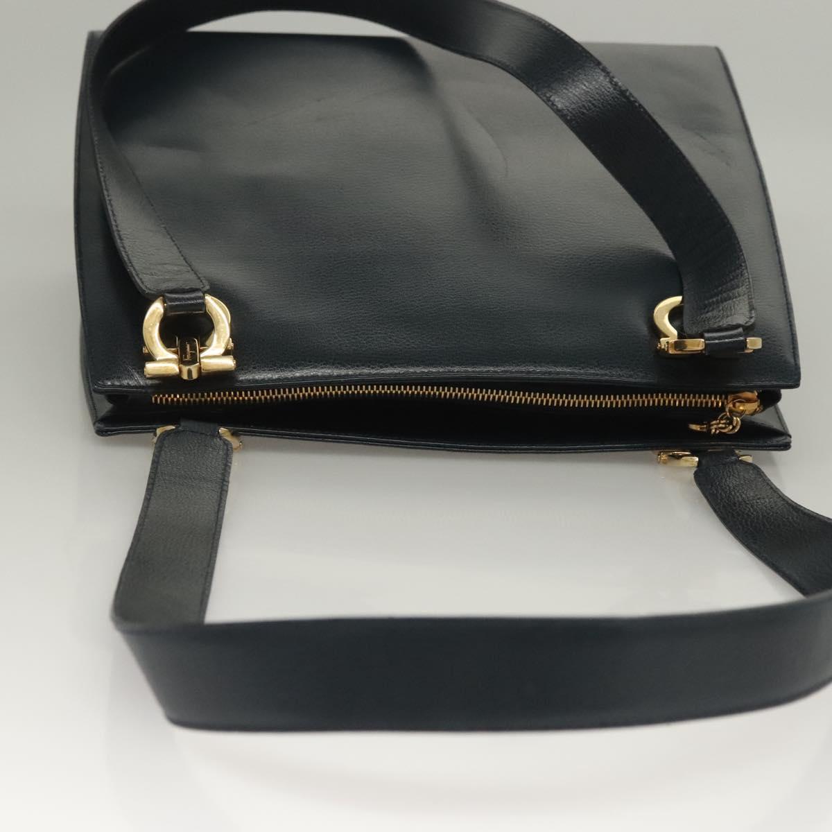 Salvatore Ferragamo Gancini Shoulder Bag Leather Navy Gold Auth 136108