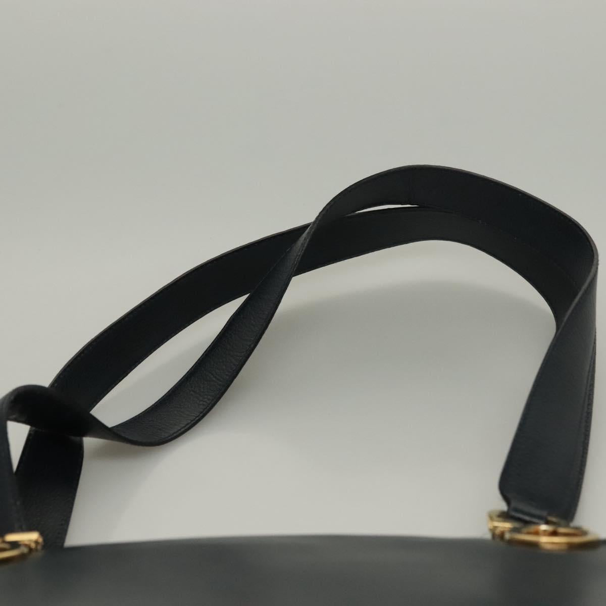 Salvatore Ferragamo Gancini Shoulder Bag Leather Navy Gold Auth 136108