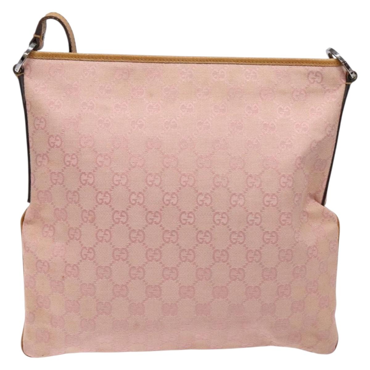 GUCCI GG Canvas Shoulder Bag Pink Silver 113013 Auth 136109