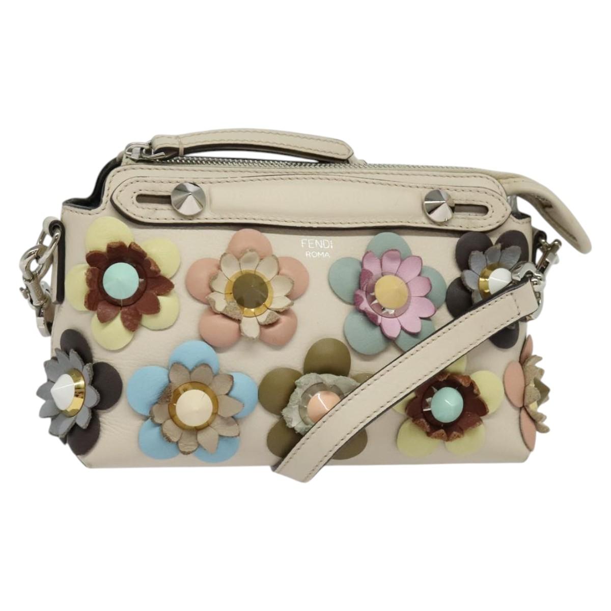 FENDI By The Way Hand Bag Leather 2way Beige Gold Auth 136115