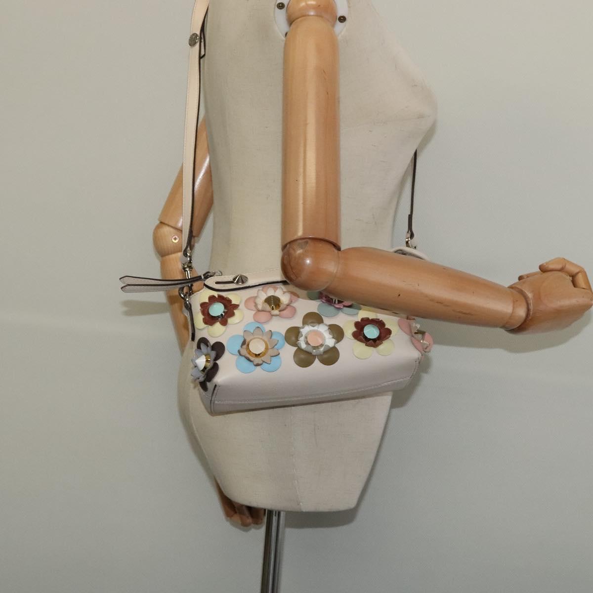 FENDI By The Way Hand Bag Leather 2way Beige Gold Auth 136115