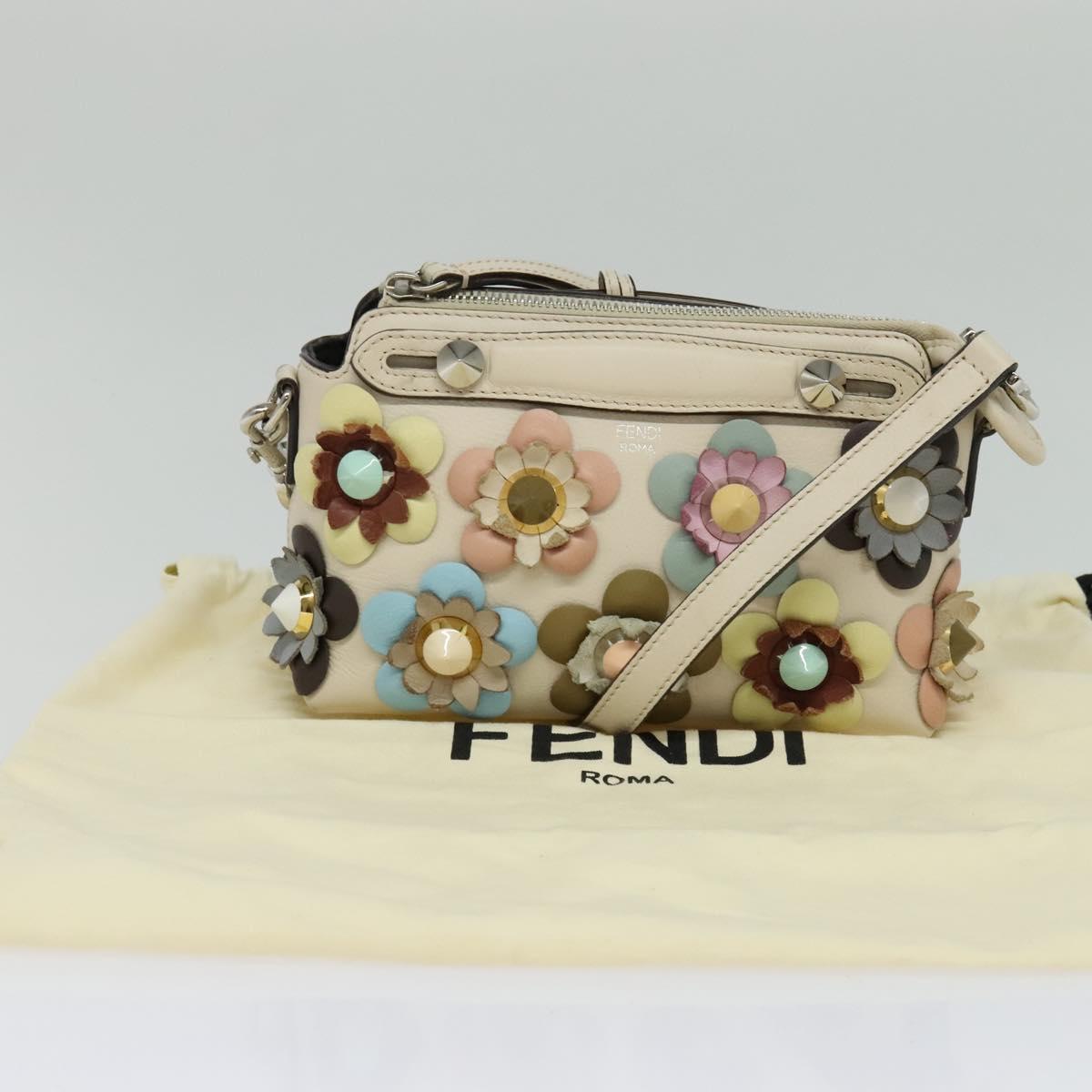 FENDI By The Way Hand Bag Leather 2way Beige Gold Auth 136115