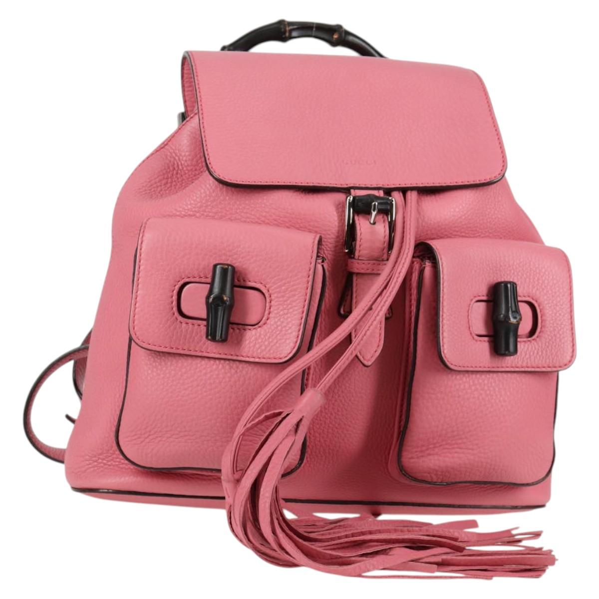 GUCCI Bamboo Backpack Leather Pink Silver 370833 Auth 136120V