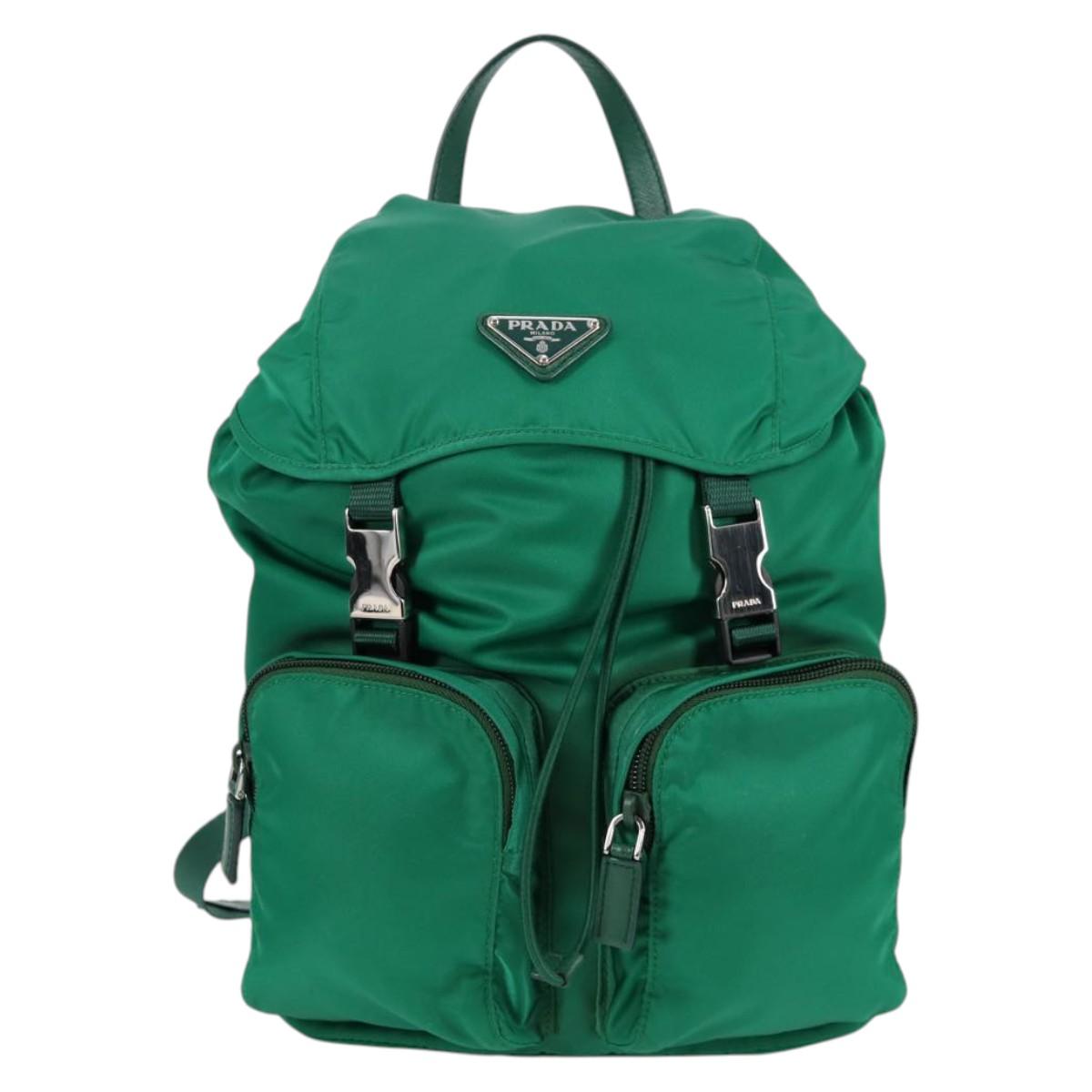 PRADA Backpack Nylon Green Silver Auth 136123V