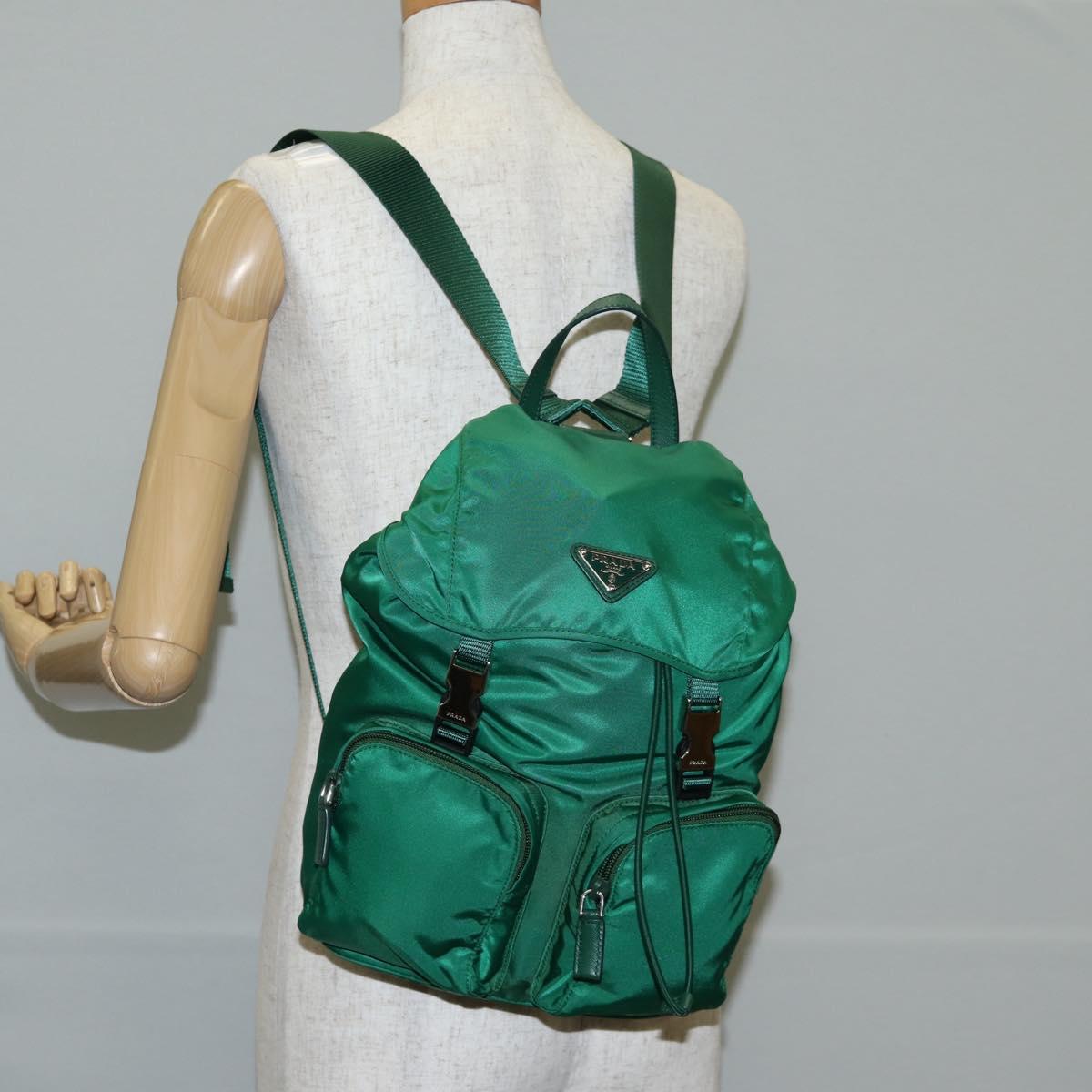PRADA Backpack Nylon Green Silver Auth 136123V