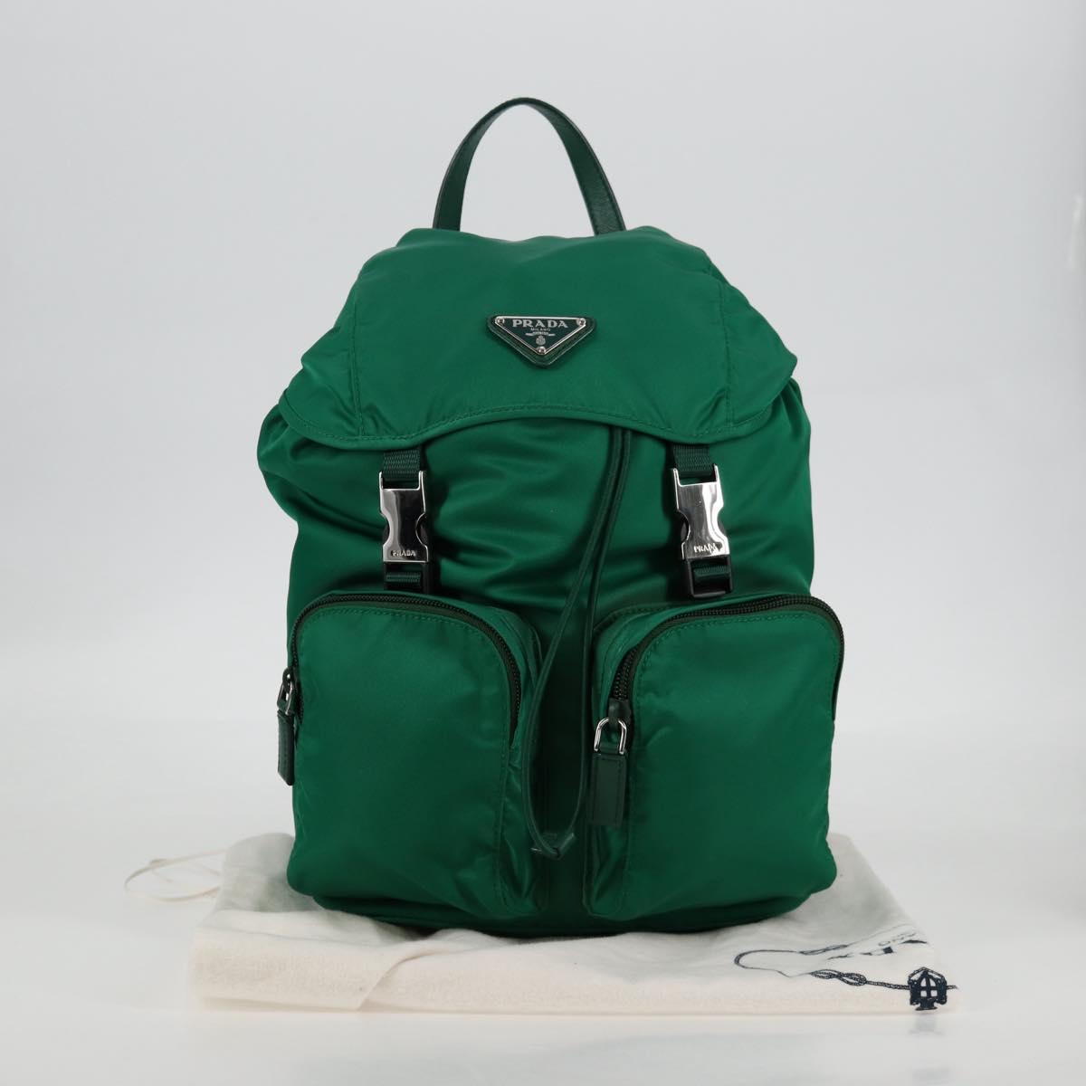 PRADA Backpack Nylon Green Silver Auth 136123V