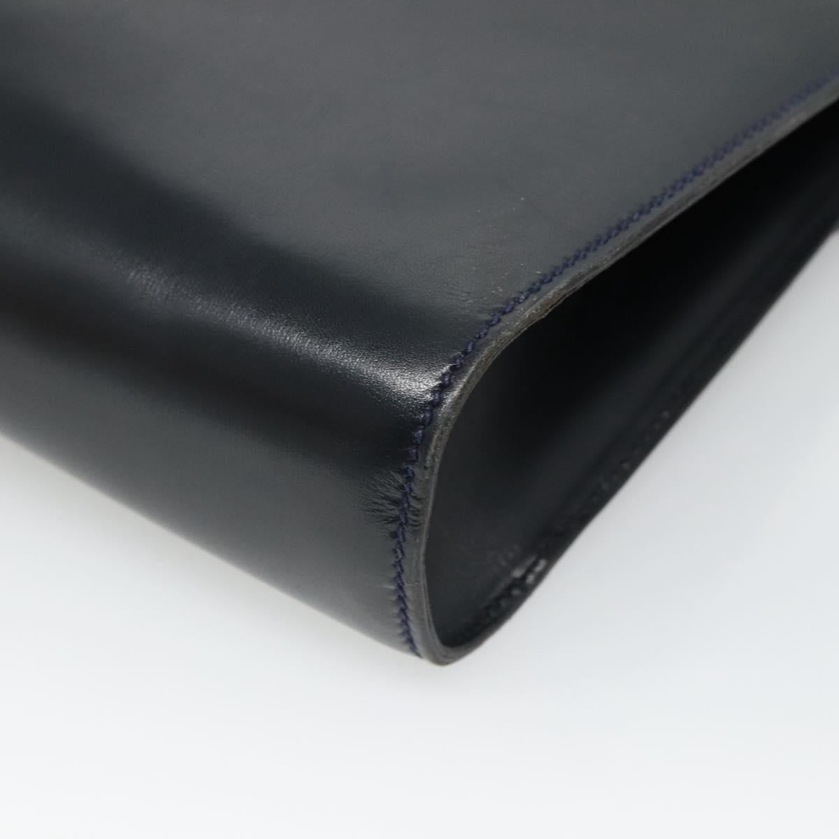 GUCCI Shoulder Bag Leather Navy Gold Auth 136145