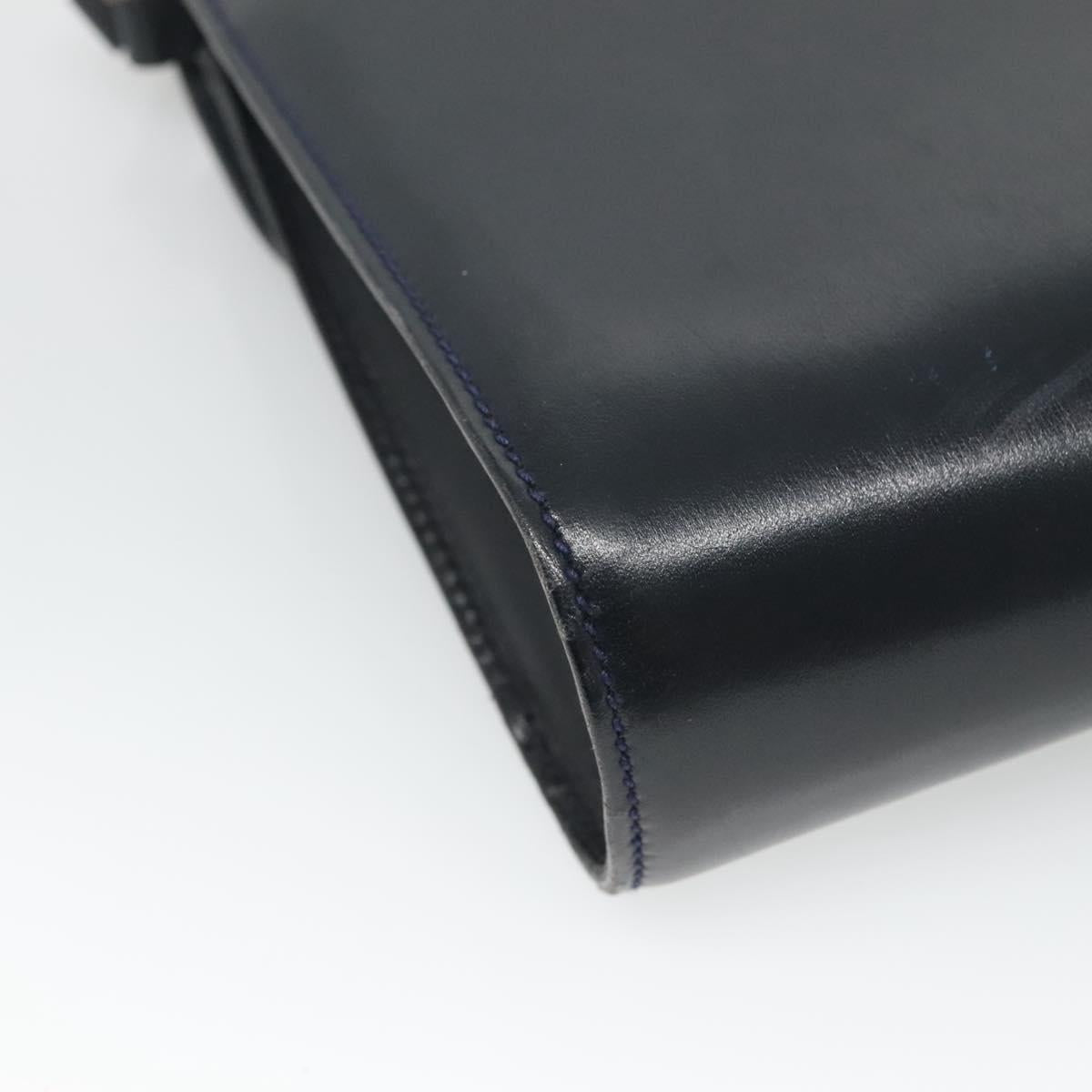 GUCCI Shoulder Bag Leather Navy Gold Auth 136145