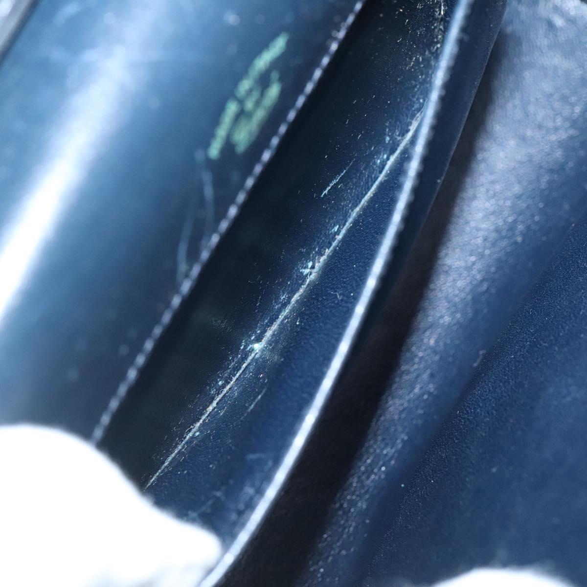 GUCCI Shoulder Bag Leather Navy Gold Auth 136145