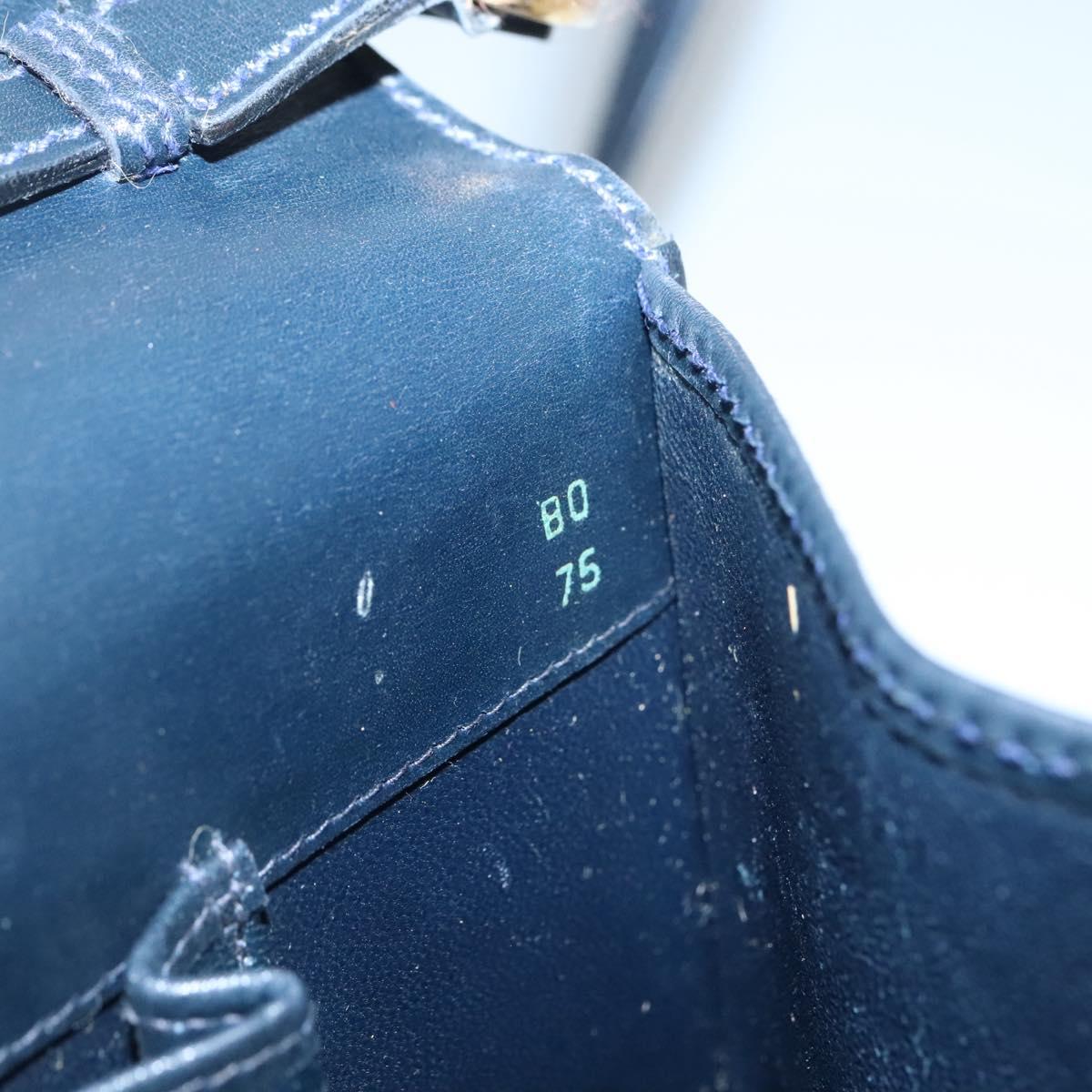 GUCCI Shoulder Bag Leather Navy Gold Auth 136145