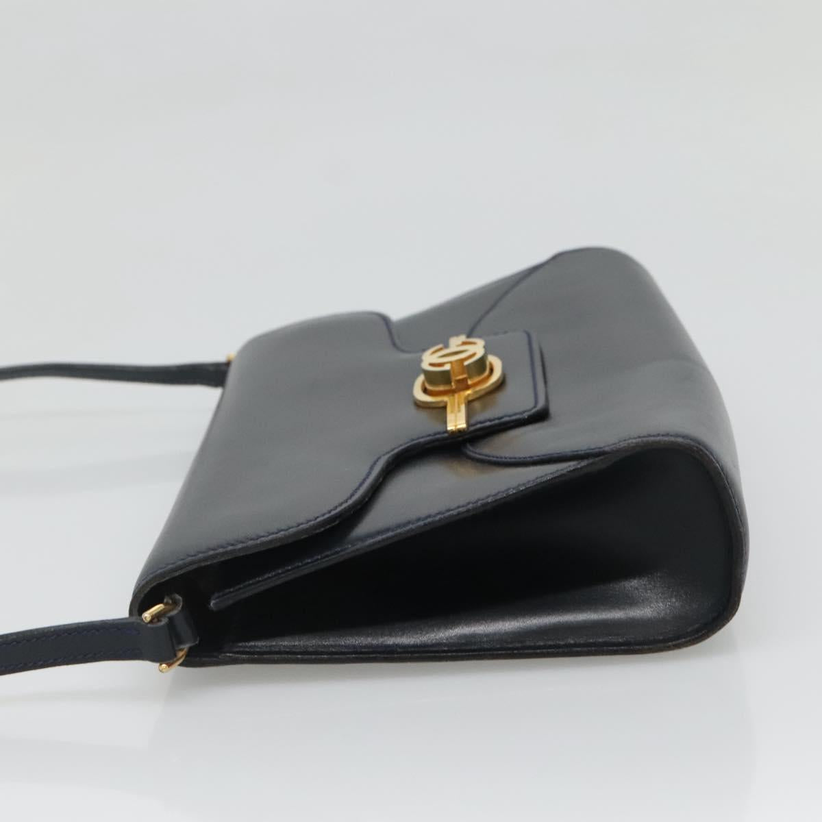 GUCCI Shoulder Bag Leather Navy Gold Auth 136145
