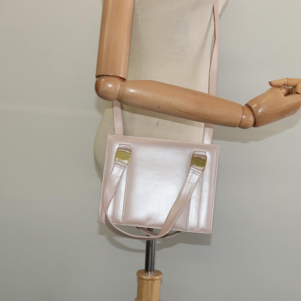 Salvatore Ferragamo Vala Hand Bag Leather 2way Pink Gold Auth 136148