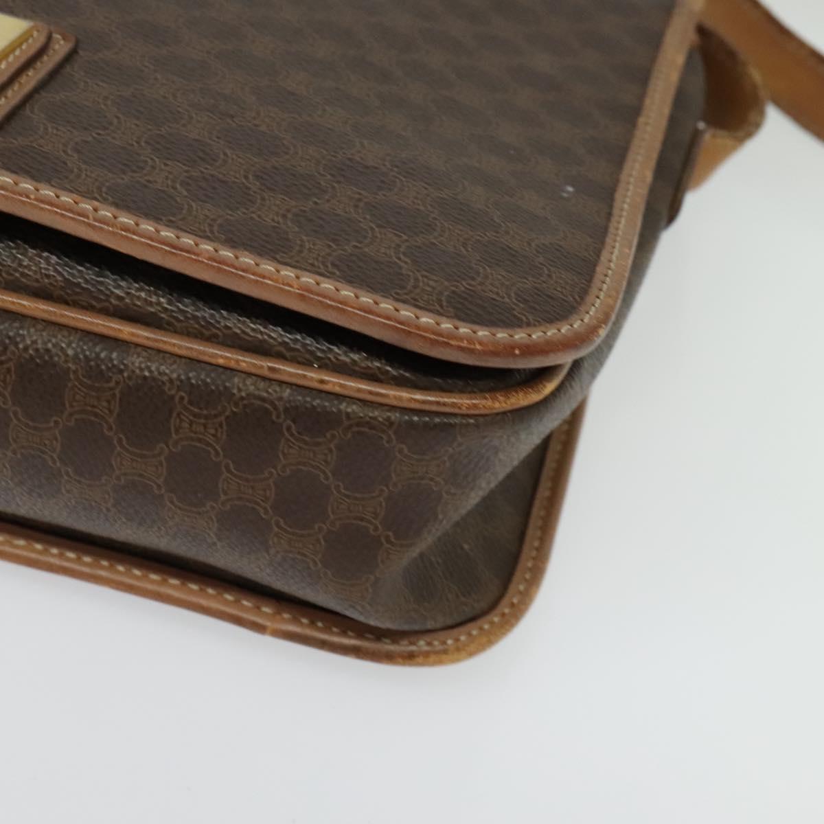 CELINE Macadam Canvas Shoulder Bag PVC Leather Brown Gold Auth 136153