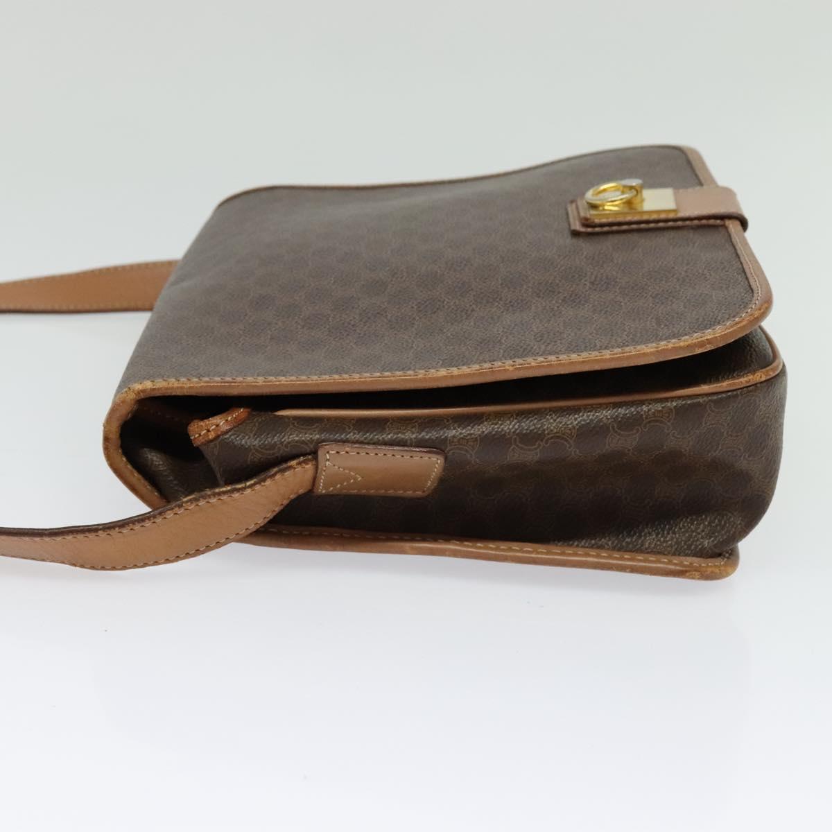 CELINE Macadam Canvas Shoulder Bag PVC Leather Brown Gold Auth 136153
