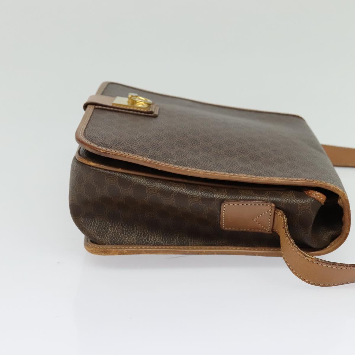 CELINE Macadam Canvas Shoulder Bag PVC Leather Brown Gold Auth 136153