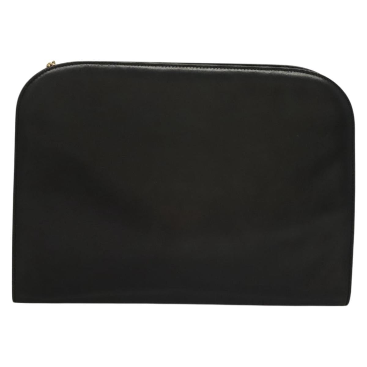 Salvatore Ferragamo Chain Shoulder Bag Leather Black Gold Auth 136157