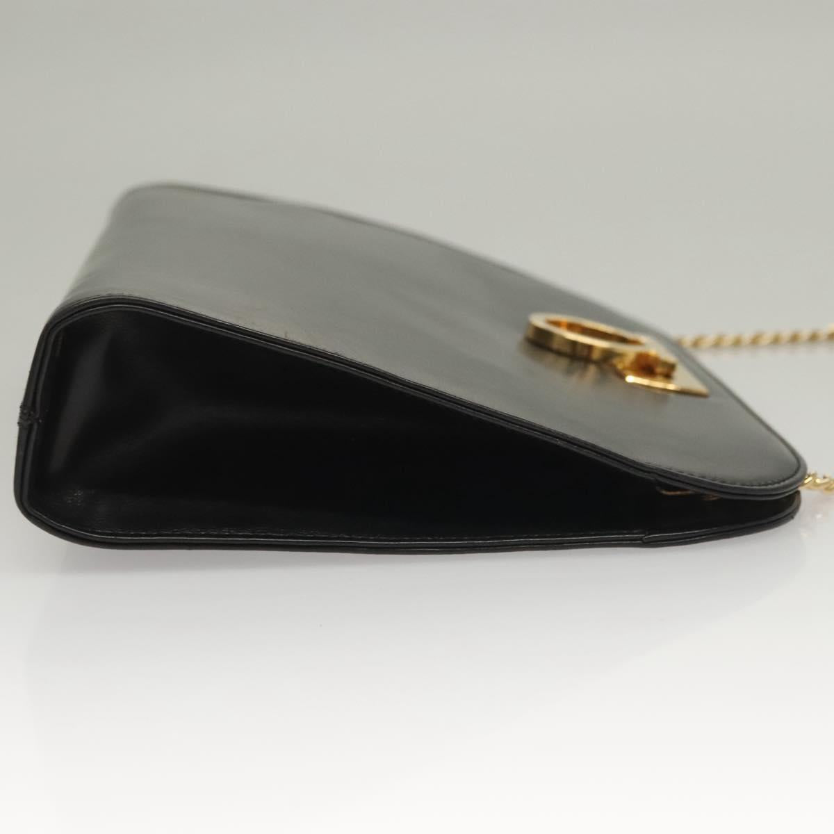 Salvatore Ferragamo Chain Shoulder Bag Leather Black Gold Auth 136157