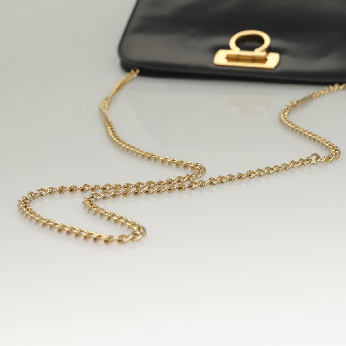 Salvatore Ferragamo Chain Shoulder Bag Leather Black Gold Auth 136157