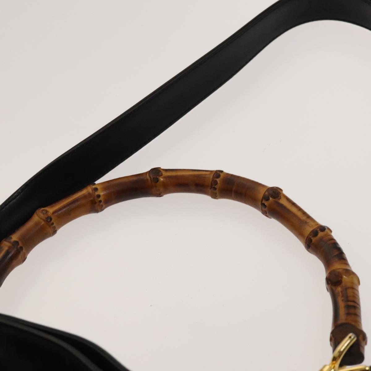 GUCCI Bamboo Shoulder Bag Leather 2way Black Gold 001 1781 1638 Auth 136183