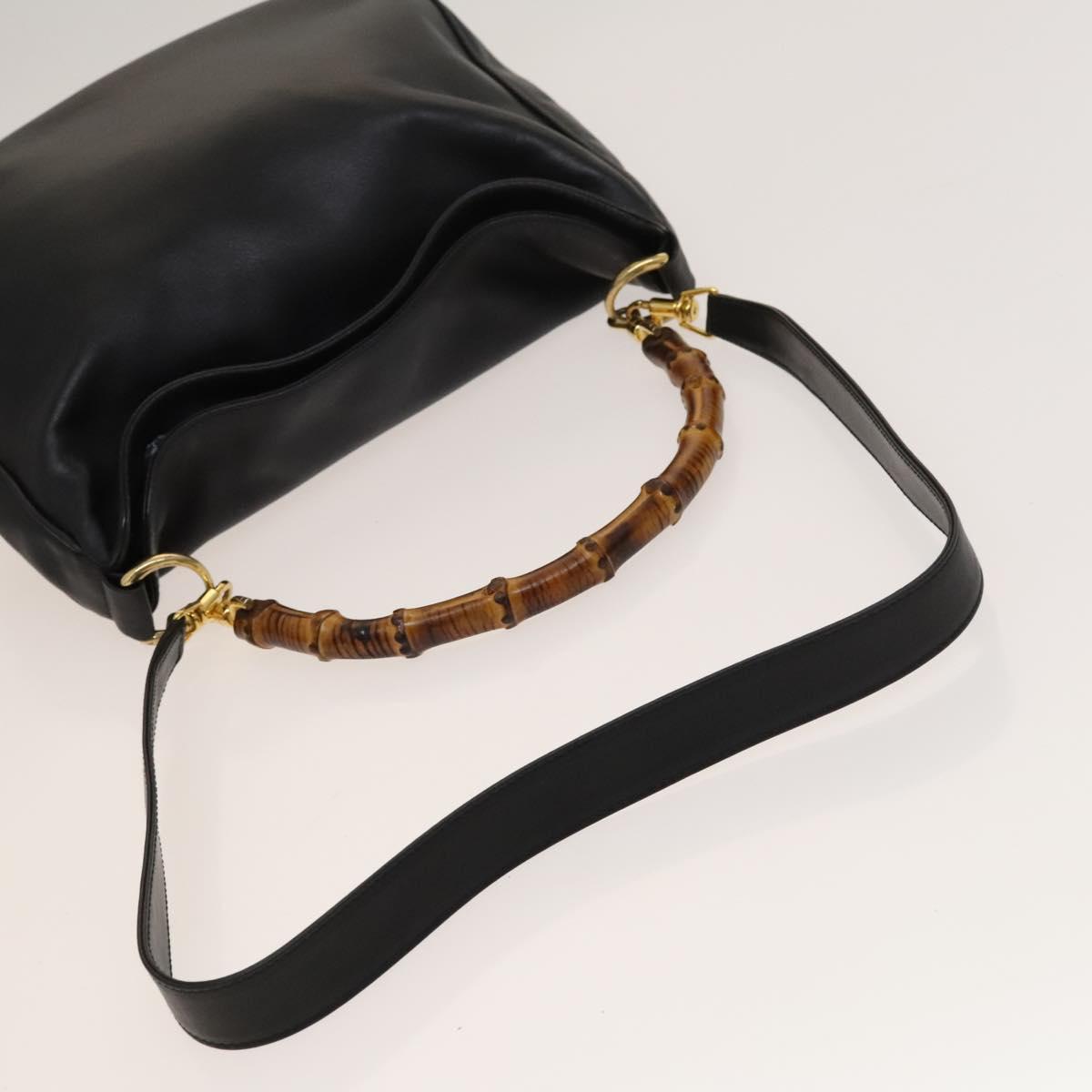 GUCCI Bamboo Shoulder Bag Leather 2way Black Gold 001 1781 1638 Auth 136183