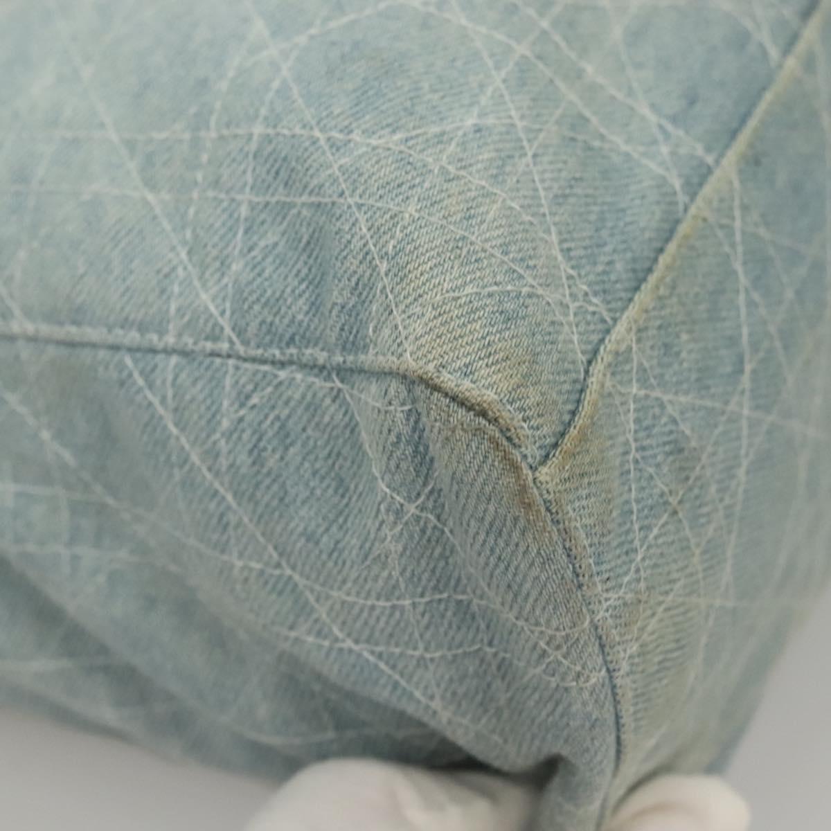 Christian Dior Canage Hand Bag Denim Light Blue Silver Auth 136187