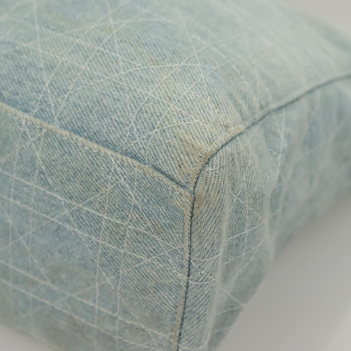 Christian Dior Canage Hand Bag Denim Light Blue Silver Auth 136187